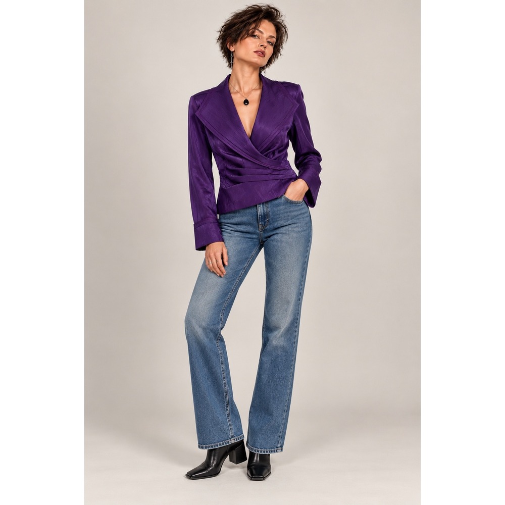 Cachet Size 8 Purple Satin Wrap Blouse Blazer Jacket Long Sleeve